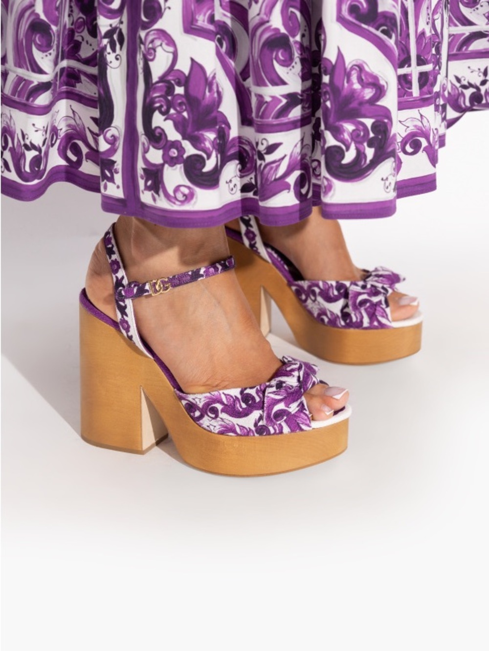 Dolce & Gabbana Purple Print Platform Block Heel Sandals 40
